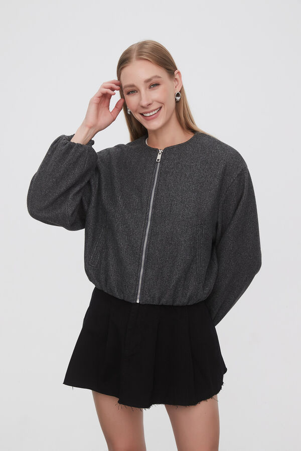 CAMPERA TERRY GRIS MELANGE OSCURO