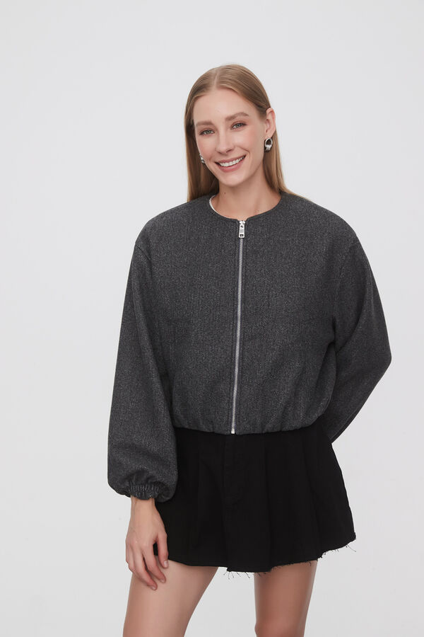 CAMPERA TERRY GRIS MELANGE OSCURO