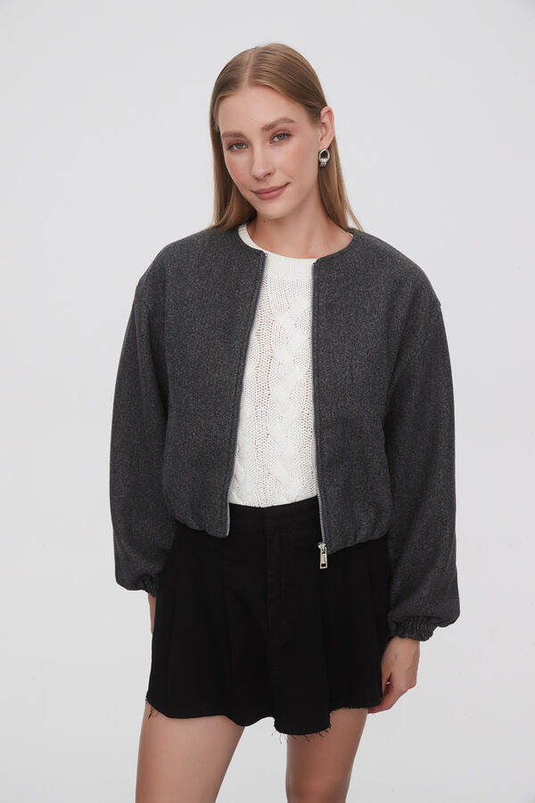 CAMPERA TERRY GRIS MELANGE OSCURO image number null